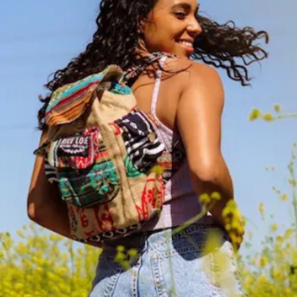 NWT RICE LOVE Recycled Bohemian Hippie Backpack Designed In Hawaii Made in India